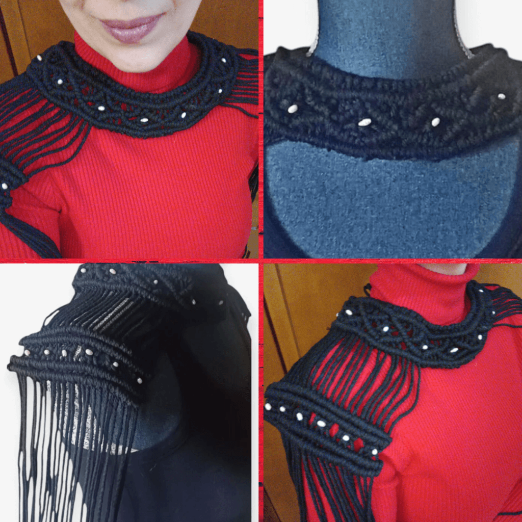 Statement Μακραμέ Κόσμημα Ώμου με Πέρλες