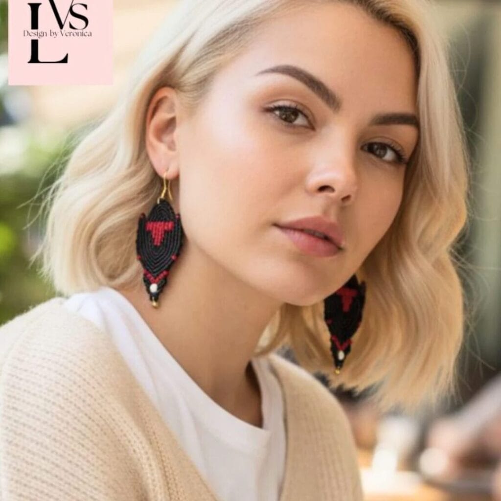 Μακραμέ Σκουλαρίκια Κόκκινο - Μαύρο